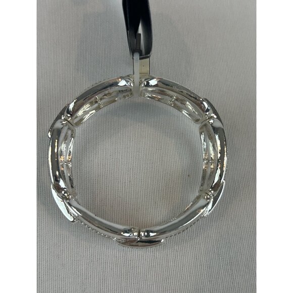 Napier Silver Tone Hinged Bracelet Textured Chunky Links Jewelry Stretch - Picture 2 of 8